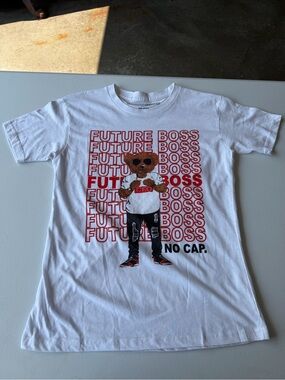 Youth Kids large White 'Future Boss' Graphic Tee - Red Accent